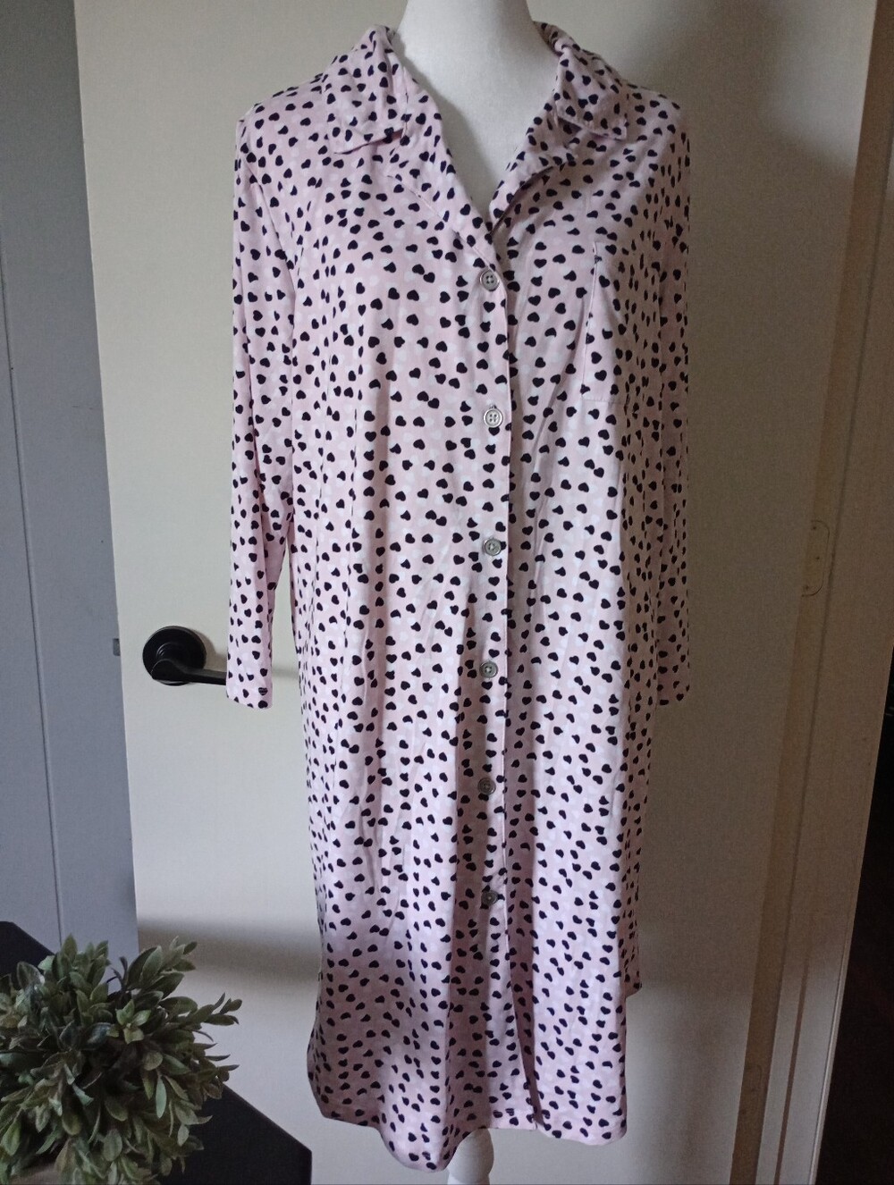 Echo Sleepwear Pink Heart-Print Button-Front Nightshirt Size XL